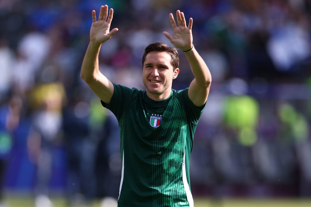 Federico Chiesa of Italy during warm up before the Uefa Euro