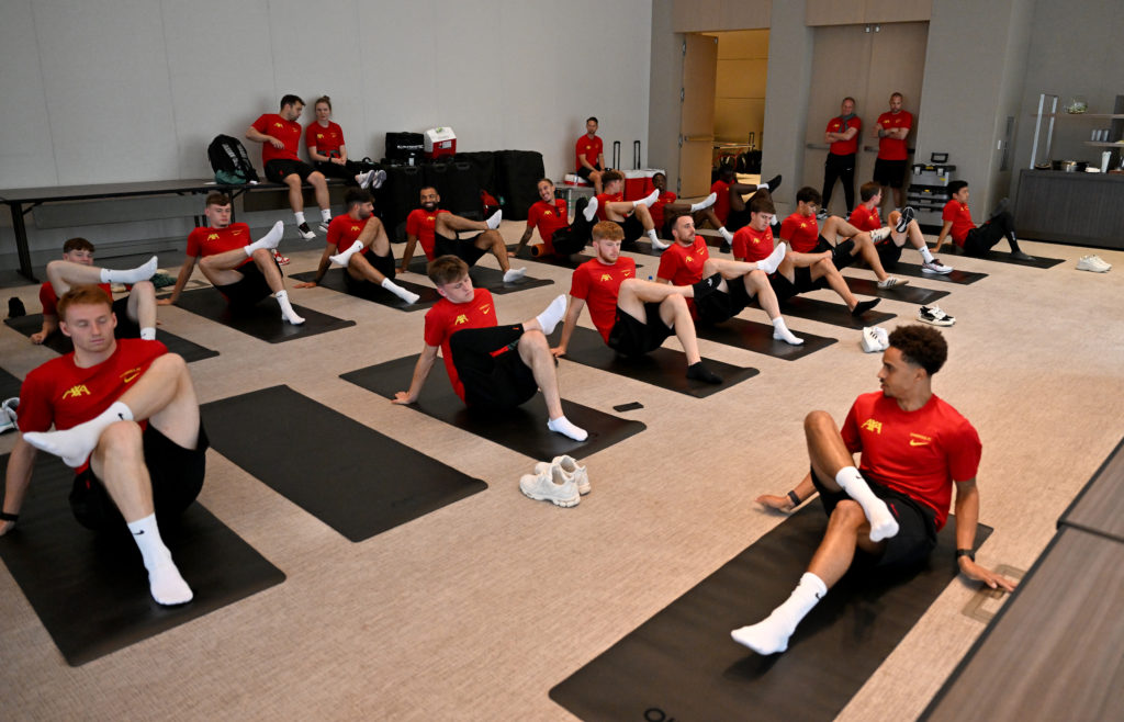Liverpool Players Take Part in a Stretching Session on US Tour