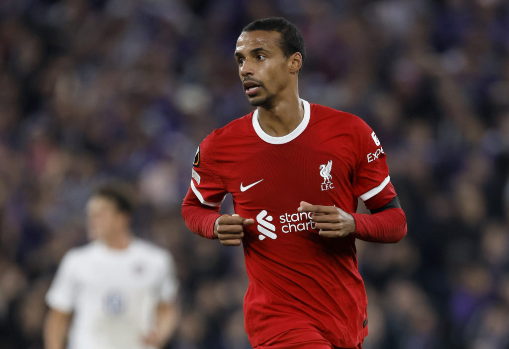 Joel Matip of Liverpool running during the UEFA Europa League 2023/24 match between Liverpool FC and Toulouse FC