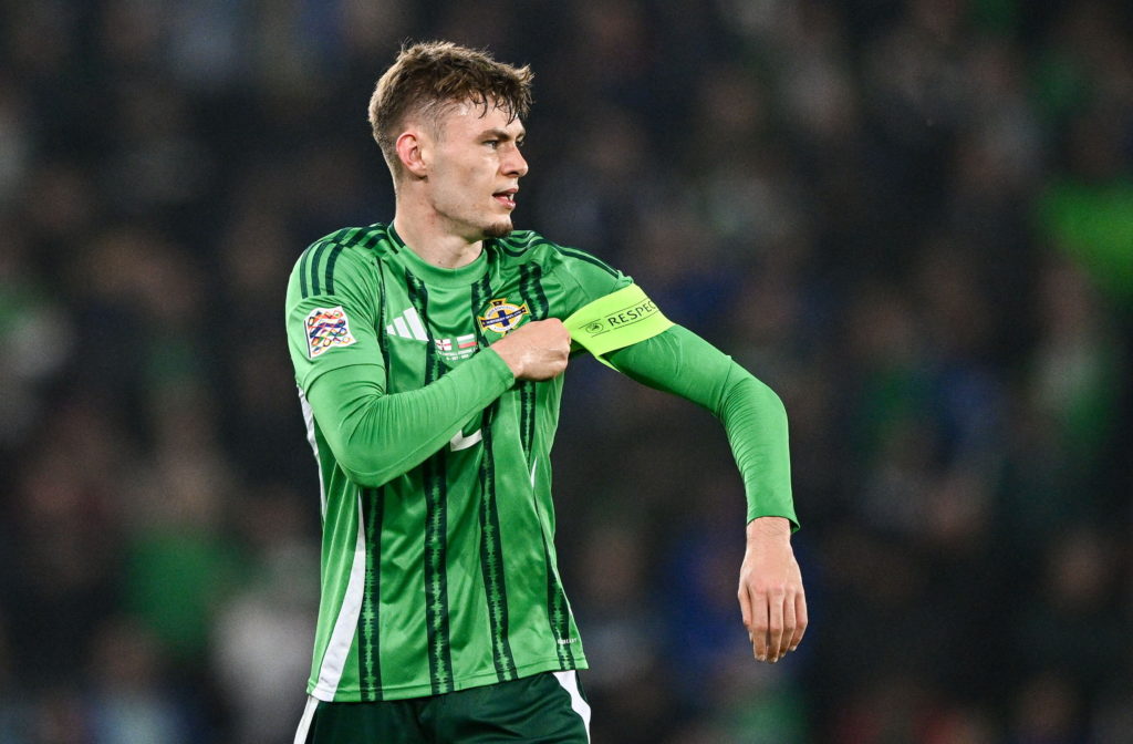 Conor Bradley in action for Northern Ireland during the UEFA Nations League match against Bulgaria in Belfast.