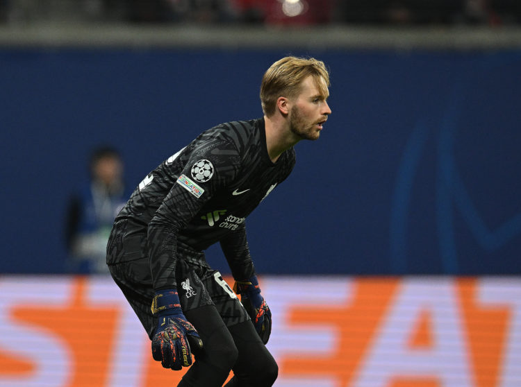THE SUN OUT, THE SUN ON SUNDAY OUT Caoimhin Kelleher of Liverpool during the UEFA Champions League 2024/25 League Phase MD3 match between RB Leipzig and Liverpool FC at Leipzig Stadium on October 23, 2024 in Leipzig, Germany. (Photo by John Powell/Liverpool FC via Getty Images