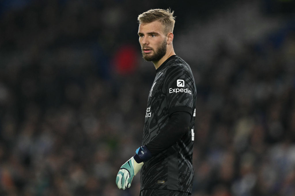 Vitezslav Jaros in action for Liverpool against Brighton in the Carabao Cup.