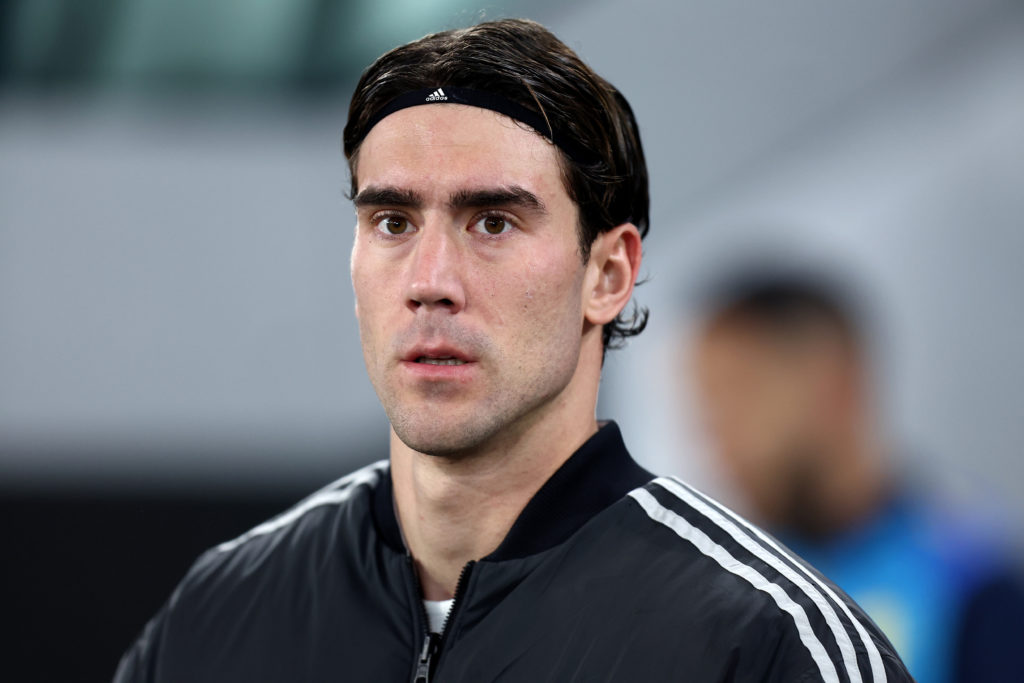 Dusan Vlahovic of Juventus Fc looks on during a Serie A game.