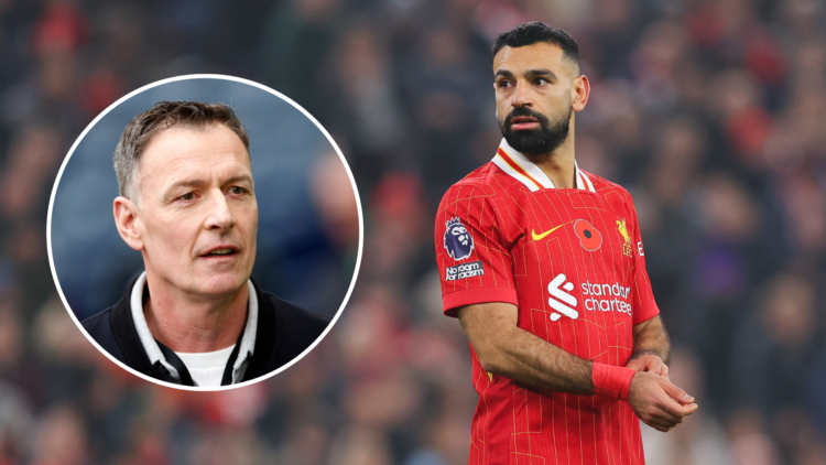 Mohamed Salah in a red liverpool shirt with an inset of Chris Sutton