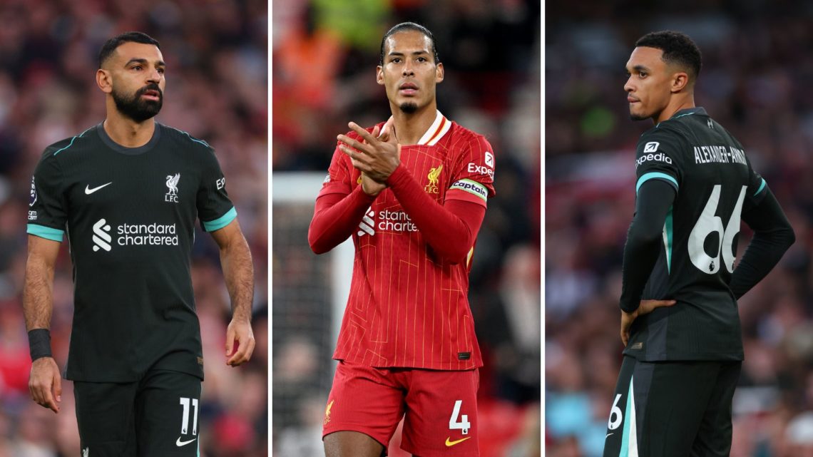 Split image of Virgil van Dijk, Trent Alexander-Arnold and Mohamed Salah.