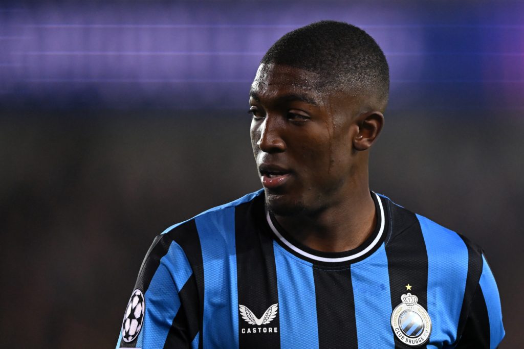 Joel Ordonez of Club Brugge in action during the UEFA Champions League match against Aston Villa.