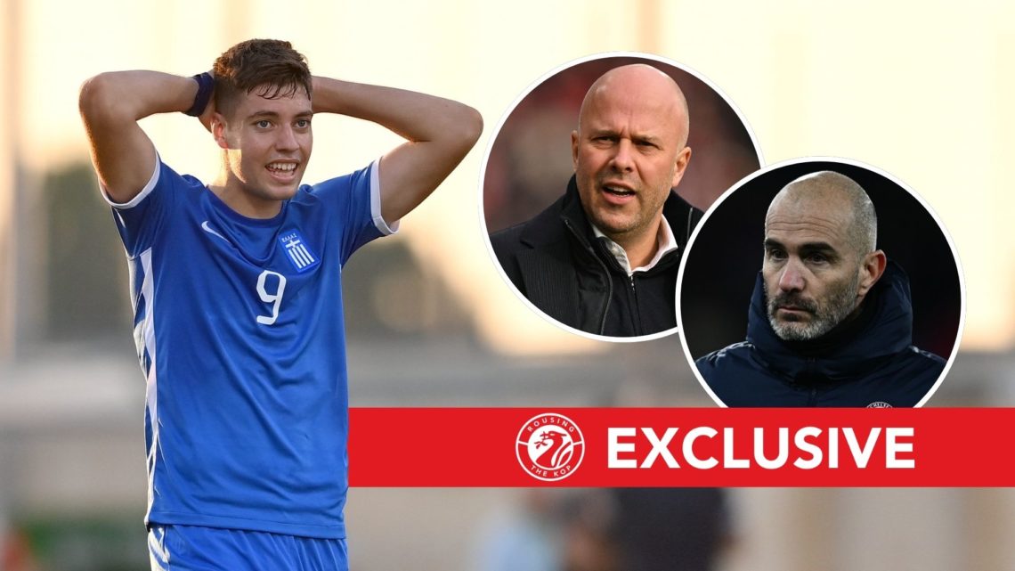 Stefanos Tzimas of Greece reacts after his side's defeat in the UEFA European Under-19 Championship Finals. Inset, Arne Slot and Enzo Maresca.