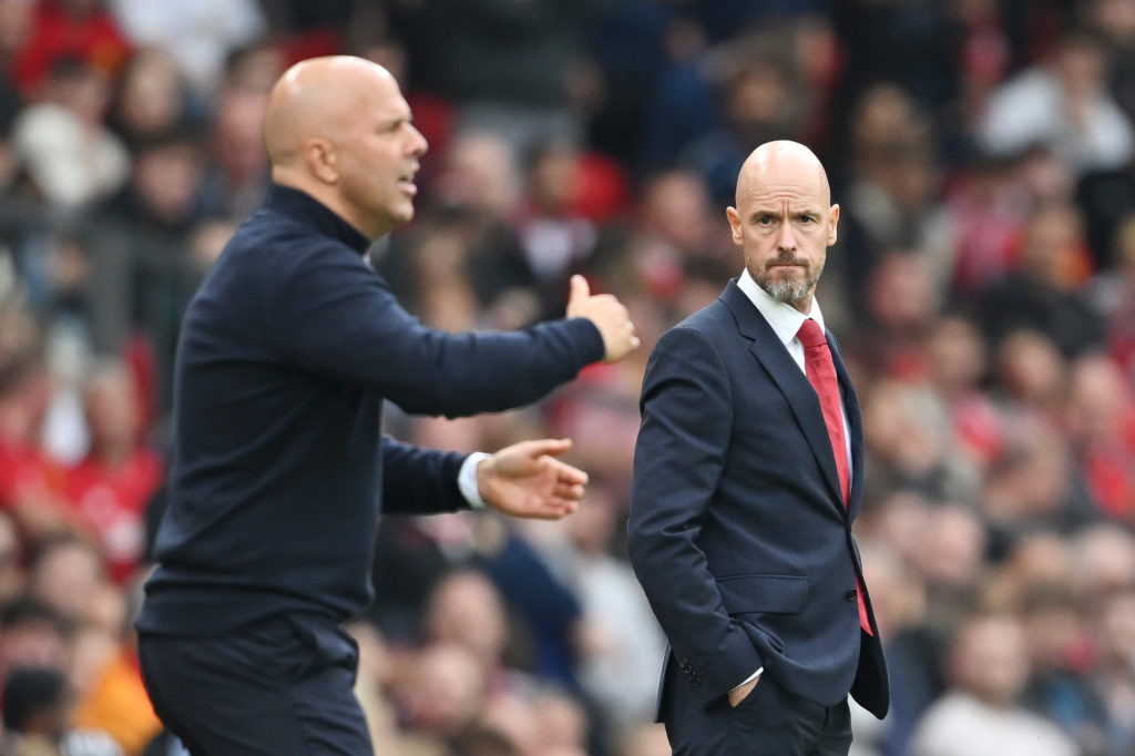 Arne Slot managing Liverpool vs Erik ten Hag's Man United