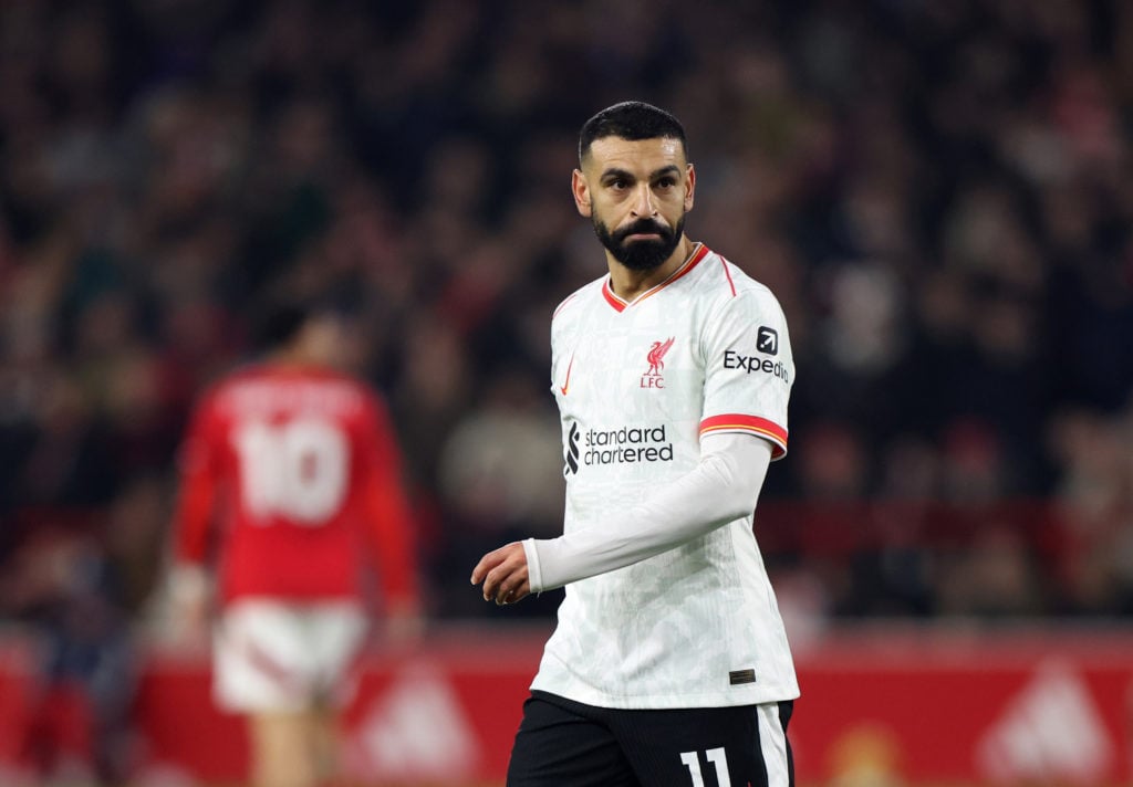 Mohamed Salah playing for Liverpool vs Nottingham Forest