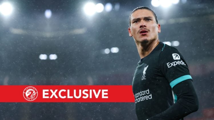 Darwin Nunez of Liverpool celebrates scoring his team's first goal during the Carabao Cup Quarter Final match between Southampton and Liverpool at ...