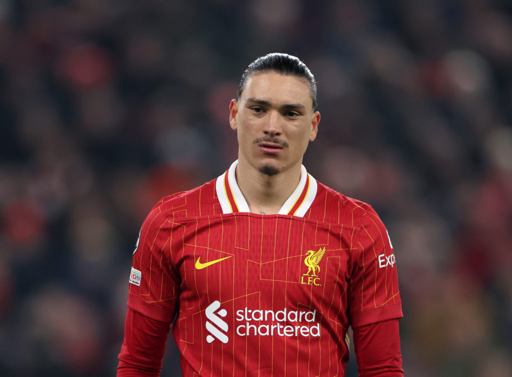Darwin Nunez of Liverpool looks on during the UEFA Champions League 2024/25 League Phase MD7 match between Liverpool FC and LOSC Lille at Anfield