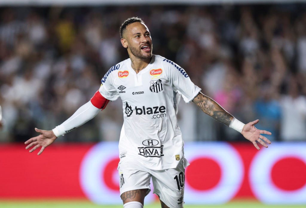 Neymar celebrates after scoring for Santos
