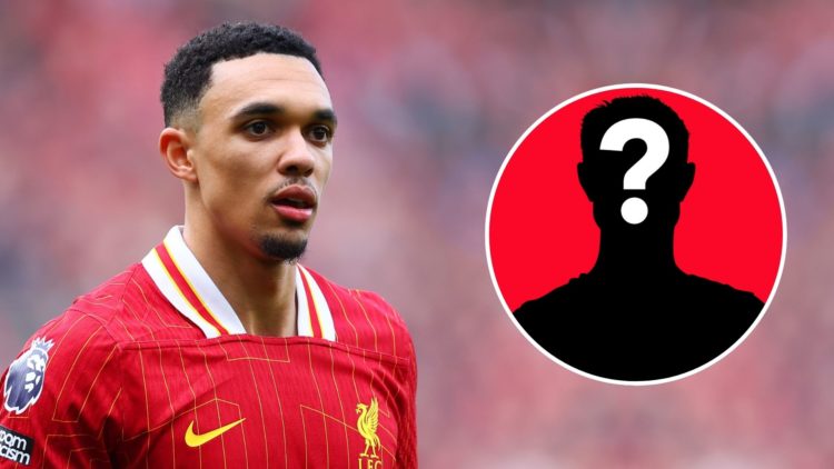 Trent Alexander-Arnold of Liverpool looks on during the Premier League match between Liverpool FC and Southampton FC. Inset, mystery player.