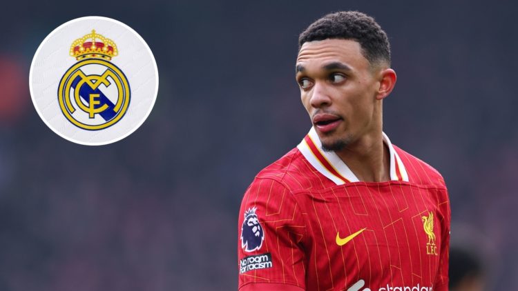 Liverpool defender Trent Alexander-Arnold with a Real Madrid badge insert