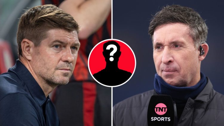 Robbie Fowler works for TNT Sports television during the Premier League match between Aston Villa FC and Liverpool FC, and Steven Gerrard looks on....