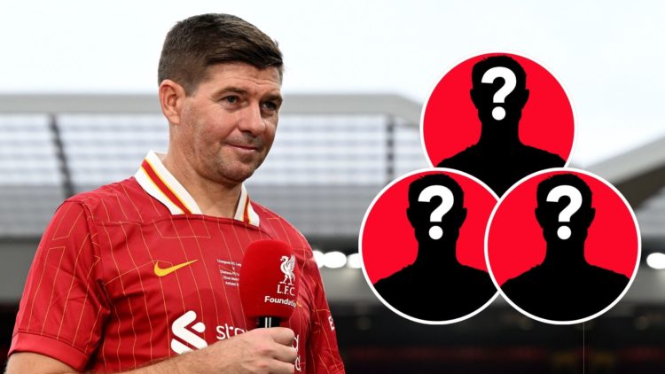 Steven Gerrard of Liverpool during the LFC Foundation charity match at Anfield. Inset, three mystery players.