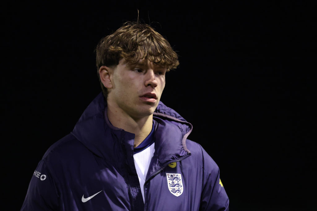 Everton winger Tyler Dibling pictured playing for England.