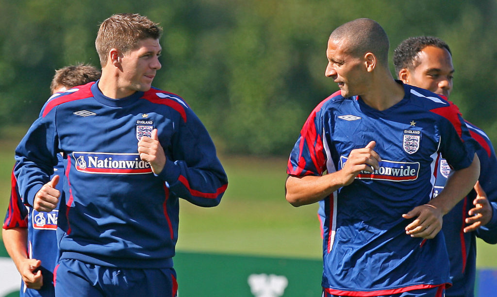 England footballers Steven Gerrard (L) a