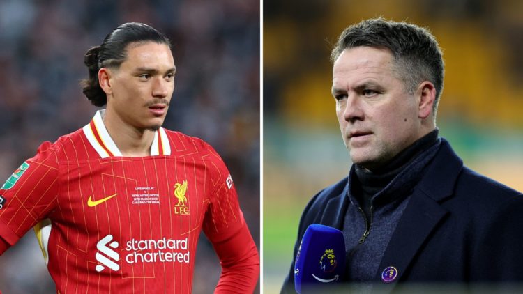 Split image of Liverpool striker Darwin Nunez (L) and former Liverpool striker Michael Owen (R).