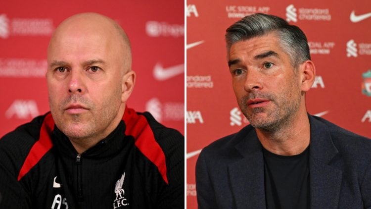 Split image of Arne Slot, manager of Liverpool (left), and Richard Hughes, Sporting Director of Liverpool (right).