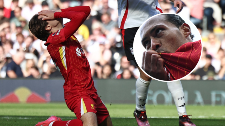 Federico Chiesa looks distraught after missing a chance for Liverpool. Virgil van Dijk celebrates his match-winner for Liverpool vs West Ham