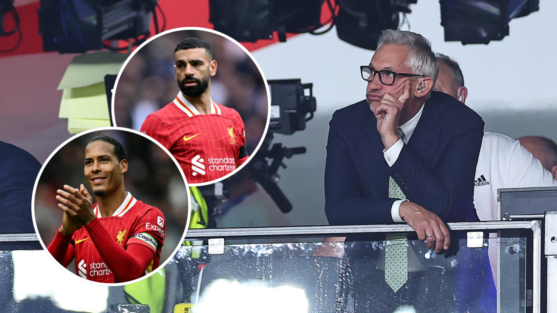 Gary Lineker despondent during the Euro 2024 final. Mohamed Salah in action for Liverpool. Virgil van Dijk applauds the Liverpool fans.