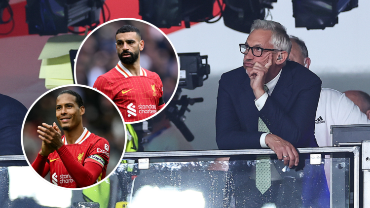 Gary Lineker despondent during the Euro 2024 final. Mohamed Salah in action for Liverpool. Virgil van Dijk applauds the Liverpool fans.