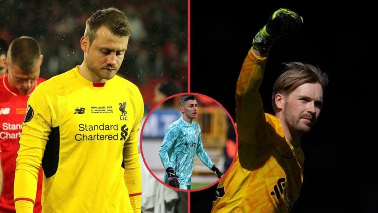 Left image, Simon Mignolet and Jordan Henderson of Liverpool look dejected at the end of the UEFA Europa League Final between Liverpool and Sevilla...
