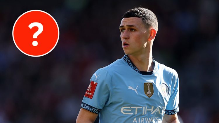 Manchester City midfielder Phil Foden with a mystery player insert