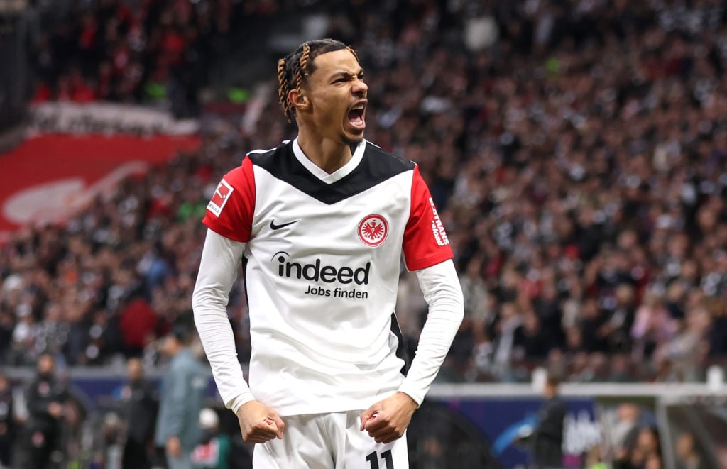 Hugo Ekitike celebrates scoring for Eintracht Frankfurt against VfL Bochum in the Bundesliga