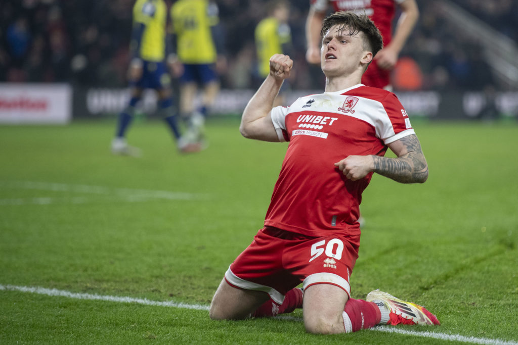Ben Doak pictured celebrating after scoring a goal for Middlesbrough.