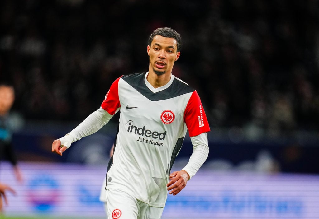 Hugo Ekitike of Eintracht Frankfurt looks on during 1. Bundesliga match between Eintracht Frankfurt and Bayer 04 Leverkusen