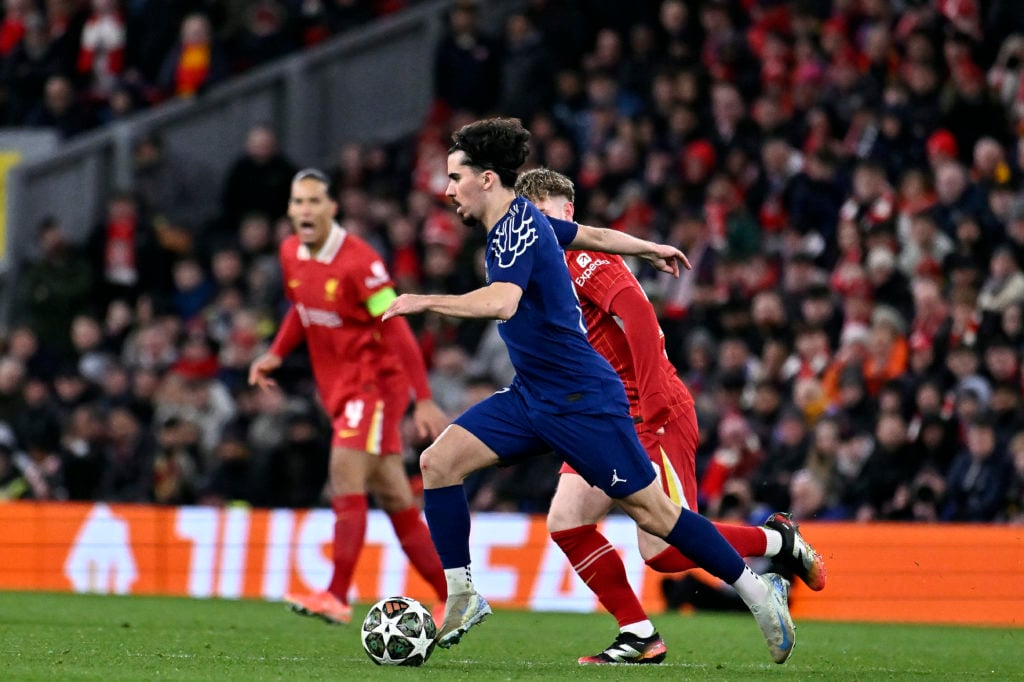 PSG midfielder Vitinha in action against Liverpool during the UEFA Champions League last-16 clash at Anfield
