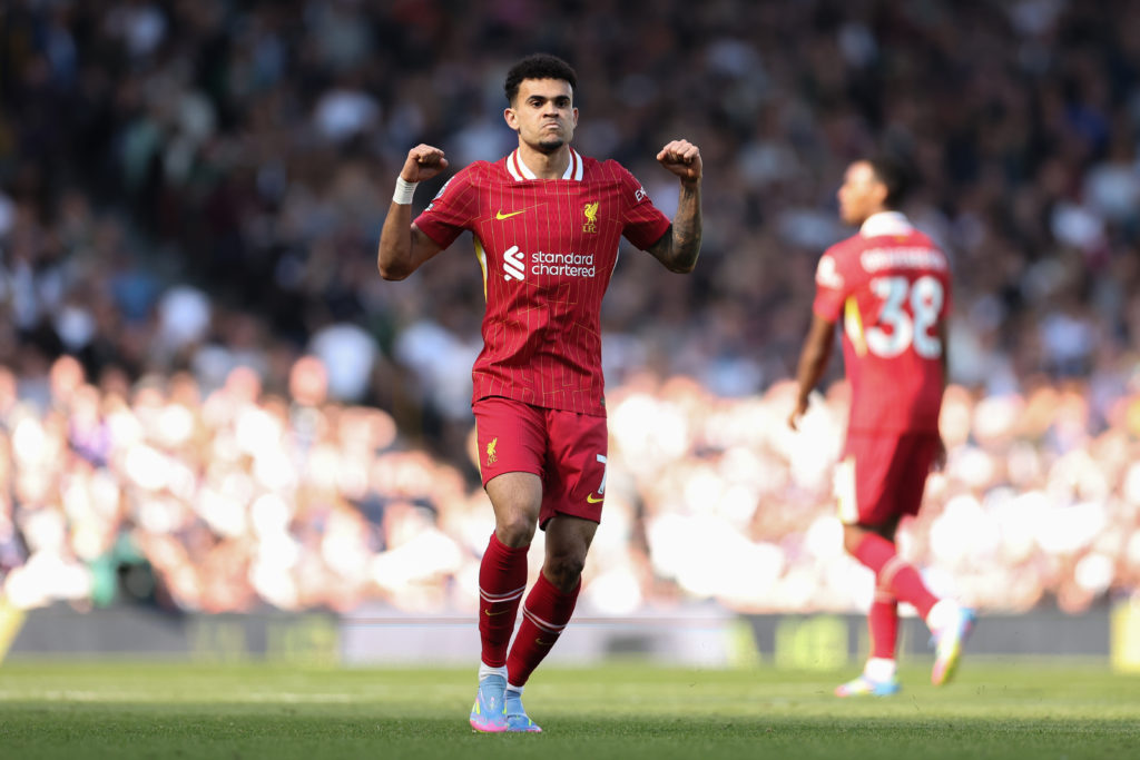 Luis Diaz playing for Liverpool in a Premier League game against Fulham.