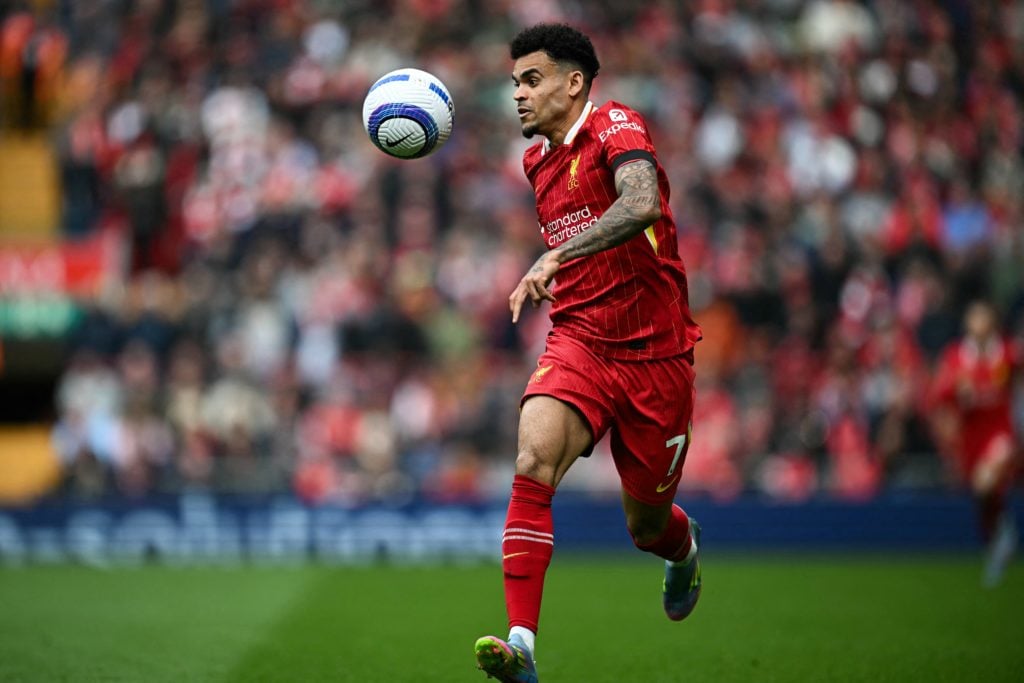Luis Diaz caught in action for Liverpool during their game against West Ham United.