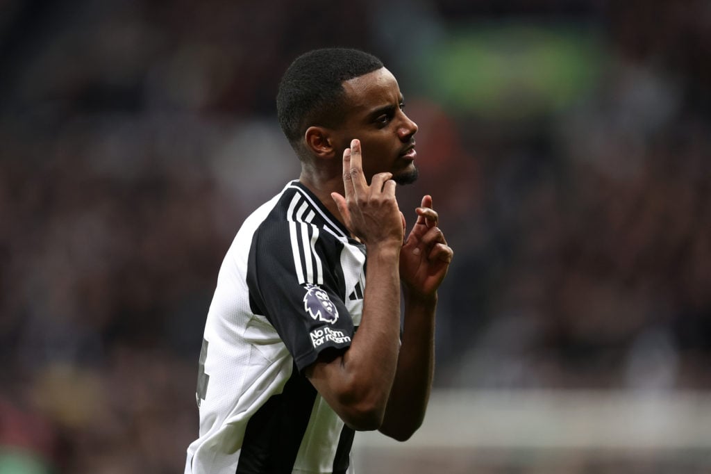 Alexander Isak celebrates after scoring for Newcastle against Crystal Palace in the Premier League at St James' Park.