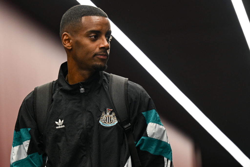 Alexander Isak of Newcastle United arrives for the Premier League match between Aston Villa and Newcastle United at Villa Park