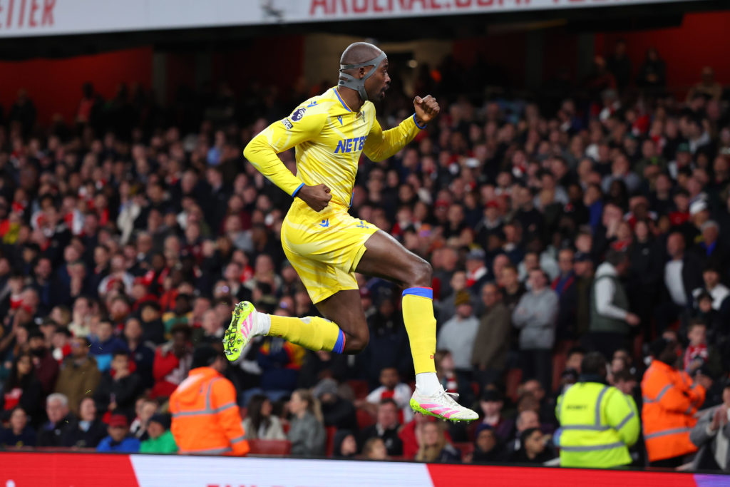Jean-Philippe Mateta celebrates after scoring for Crystal Palace against Arsenal in the Premier League
