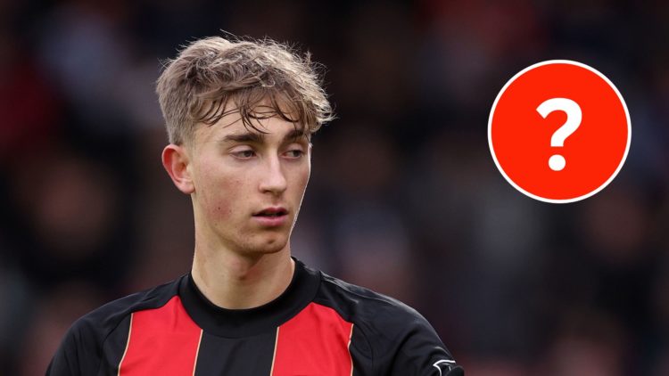 AFC Bournemouth defender Dean Huijsen with a mystery player insert