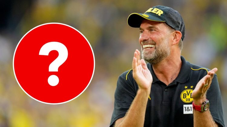 Jürgen Klopp laughs during the Bourssia Dortmund Hosts Farewell Match For Lukasz Piszczek and Jakub Blaszczykowski. Inset, a question mark.