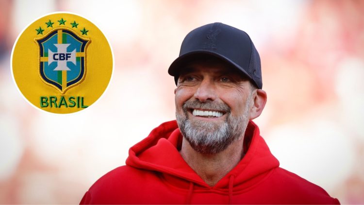 Former Liverpool manager Jurgen Klopp with an insert of the Brazil national team badge