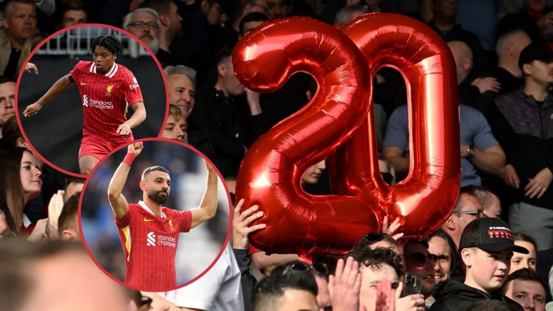 Main image, Fans of Liverpool hold up balloons which make the number 20, in anticipation of the team winning a 20th league title during the Premier...