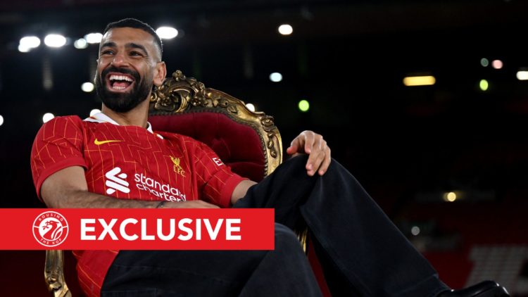 Mohamed Salah of Liverpool signs a new contract extension at Anfield. Overlaid, the RTK exclusive banner.