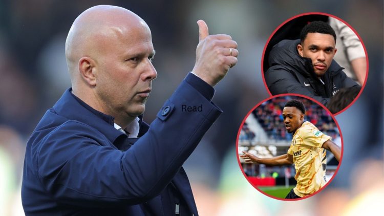 Main image, Arne Slot Manager of Liverpool gives the Liverpool fans the thumbs up during the Premier League match between Fulham FC and Liverpool F...