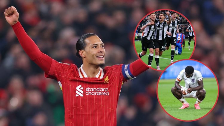 Main image, Virgil van Dijk of Liverpool celebrates after scoring a goal to make it 4-0 during the Carabao Cup Semi Final Second Leg match between ...
