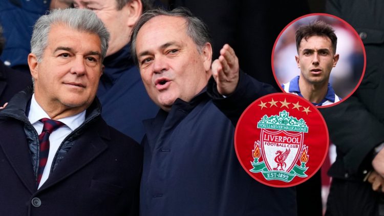 Main image, (L) Joan Laporta, Barcelona president and (R) Jokin Aperribay Real Sociedad president during the La Liga EA Sports match between Barcel...