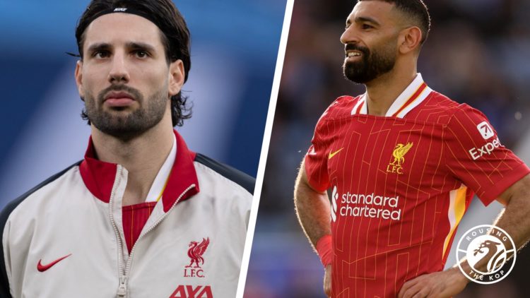 Liverpool midfielder Dominik Szoboszlai and Liverpool attacker Mohamed Salah