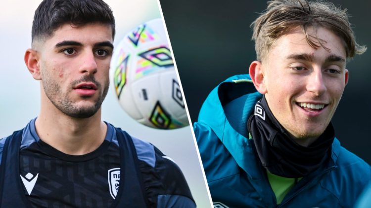 Konstantinos Koulierakis warms up before playing for PAOK. Dean Huijsen smiles while training with Bournemouth.