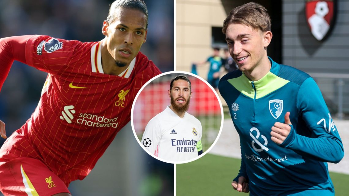 Split image showing Liverpool's Virgil van Dijk, Bournemouth's Dean Huijsen, and Real Madrid iconSergio Ramos