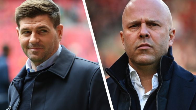 Liverpool legend Steven Gerrard and Liverpool manager Arne Slot